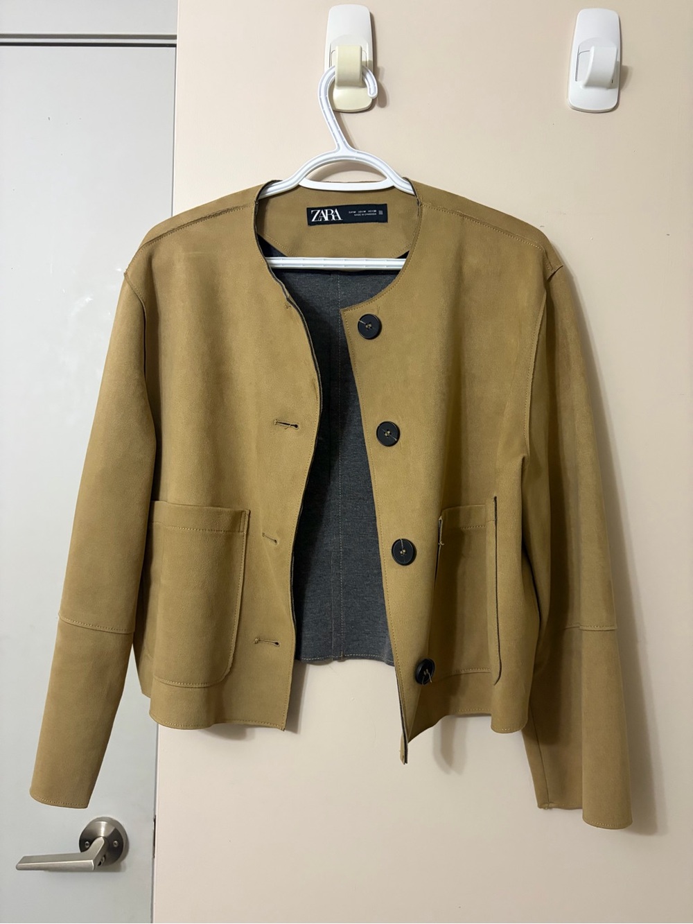 ZARA Camel Suede-Look Button Front Jacket